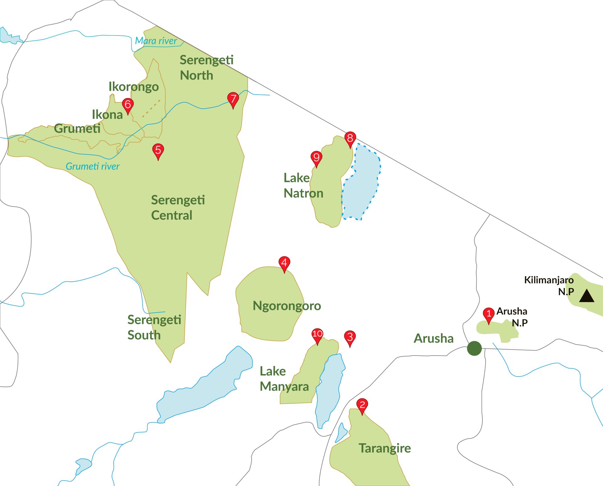 Safari di 10 giorni Tanzania Mappa
