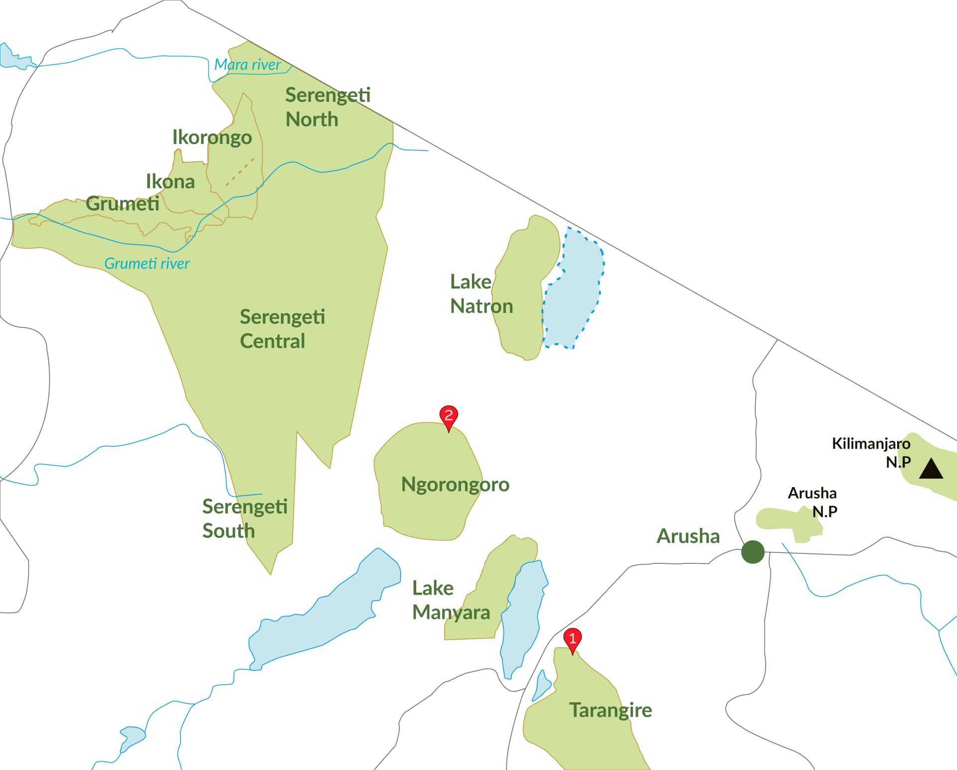 Safari di 2 giorni Tarangire e Ngorongoro Mappa