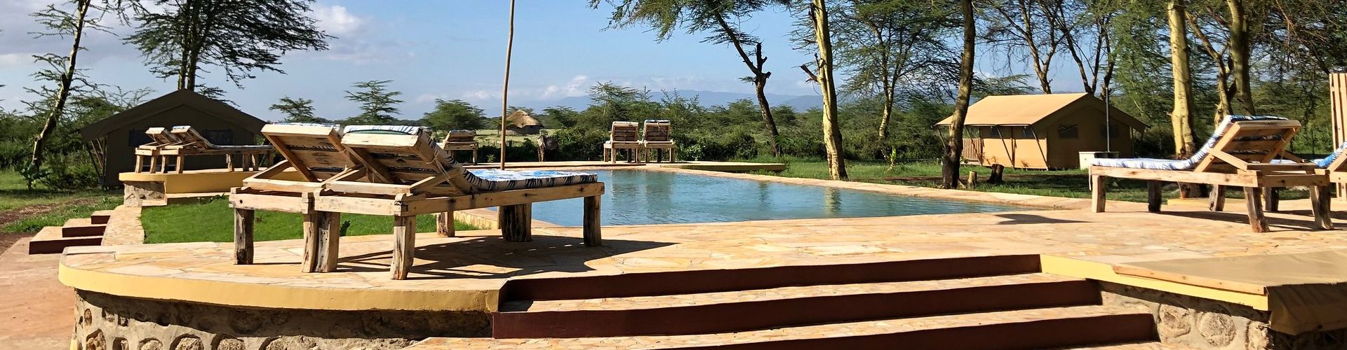 Tuffatevi in una bella piscina dopo un lungo viaggio in questo alloggio Africa Safari
