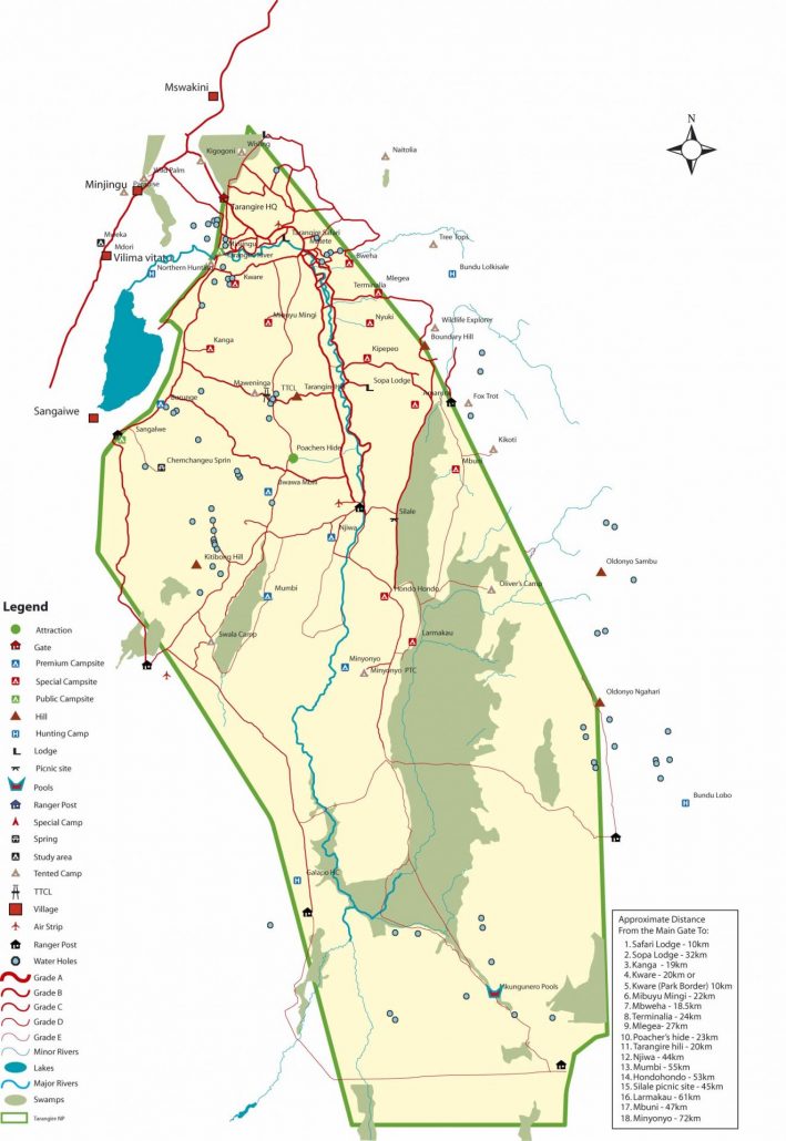 Mappa del Parco Nazionale del Tarangire